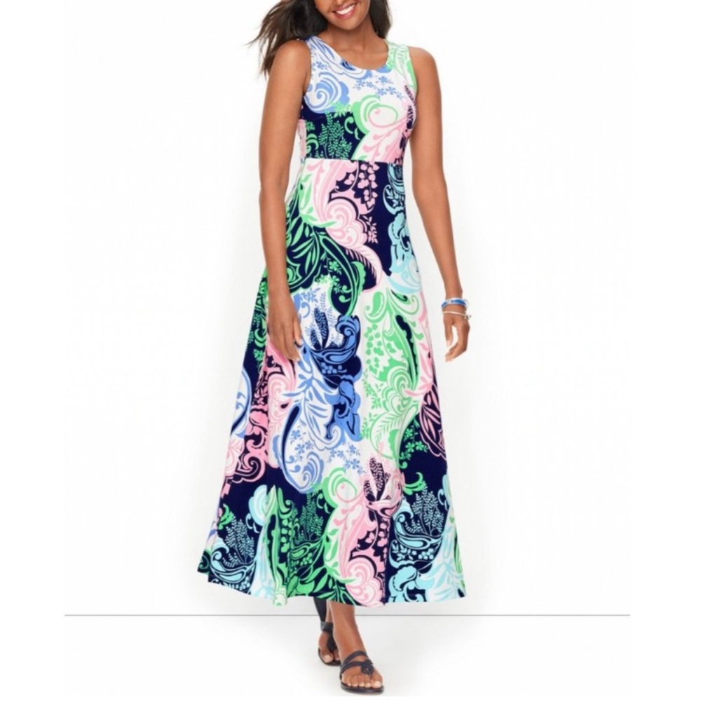 TALBOTS MULTICOLOR SLEEVELESS PAISLEY PRINT TWIST BACK MAXI DRESS SIZE X